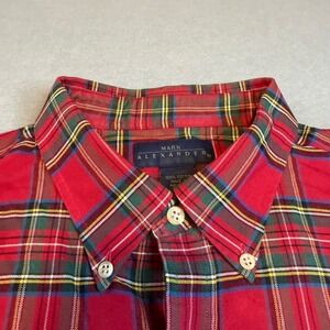 Mark Alexander Mens Lg Red Tartan Plaid Button Down Shirt 100% Cotton L Long Sl